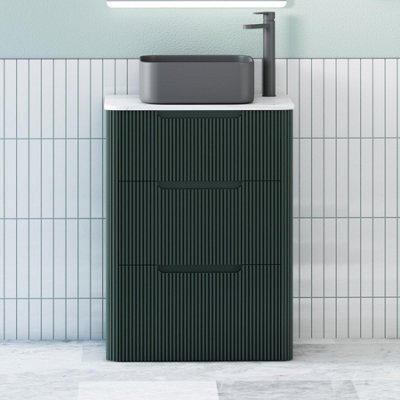 Royal Bathrooms Avenza 600mm Deep Moss Green Floor Standing Countertop Bathroom Vanity Unit 3 Drawer With Art Square Basin - image 1