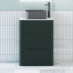 Royal Bathrooms Avenza 600mm Deep Moss Green Floor Standing Countertop Bathroom Vanity Unit 3 Drawer With Art Square Basin - thumbnail 1