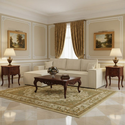 Malaga L Shaped Mdf Corner Sofa Bed Has Storage Dl Pull Out Seat Loose Back Cushions 279X94X181 Cream Corduroy Left - image 1