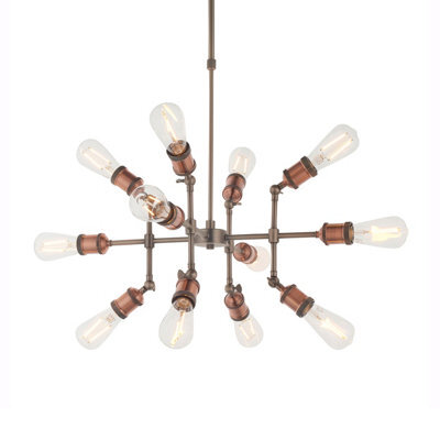 Anson Lighting Lispach 12Lt  Aged Copper & Aged Pewter Plate Ceiling Pendant