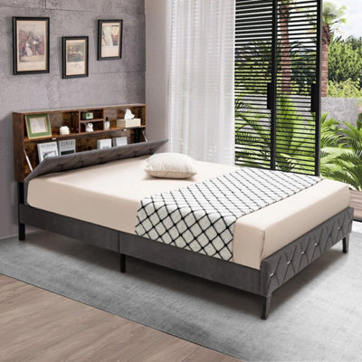 Double Size Bed Frame Padded Platform Bed Slat Support - image 1