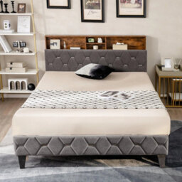 Double Size Bed Frame Padded Platform Bed Slat Support - thumbnail 3