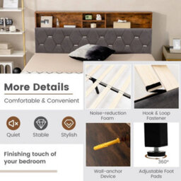 Double Size Bed Frame Padded Platform Bed Slat Support - thumbnail 4