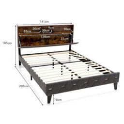Double Size Bed Frame Padded Platform Bed Slat Support - thumbnail 2