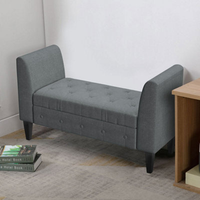 Living And Home Grey Linen Storage Bed End Bench Ottoman Chaise Pouffe Stool - image 1