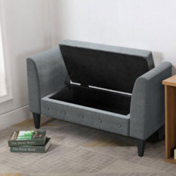 Living And Home Grey Linen Storage Bed End Bench Ottoman Chaise Pouffe Stool - thumbnail 2