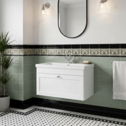 Balterley Swynnerton Traditional 1 Drawer Wall Hung Vanity Unit With Fireclay Basin, Satin White, 800mm - thumbnail 4