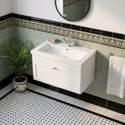 Balterley Swynnerton Traditional 1 Drawer Wall Hung Vanity Unit With Fireclay Basin, Satin White, 800mm - thumbnail 3
