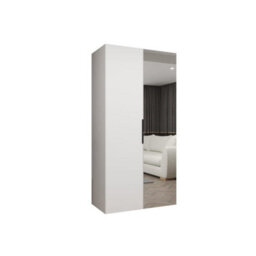 Arte White Marbella Ii Hinged Door Wardrobe 100Cm - Bright, Space-Enhancing Wardrobe With Mirror - thumbnail 2