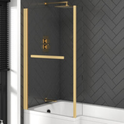 Royal Bathrooms Qubix 1600 X 850mm Acrylic Left Hand L-Shaped Shower Bathtub With Front, End Panel & Brushed Brass Towel Rail Screen - thumbnail 5