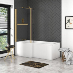 Royal Bathrooms Qubix 1600 X 850mm Acrylic Left Hand L-Shaped Shower Bathtub With Front, End Panel & Brushed Brass Towel Rail Screen - thumbnail 3