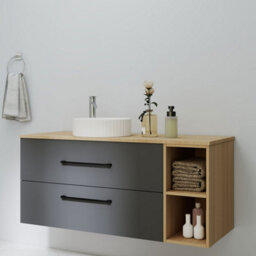 Probaty Bathrooms 1200X460mm Vanity Unit Anthracite And Wood Color Mdf,wall Mounted,2 Drawers With Ceramic Basin(Wavy Patterns) - thumbnail 4