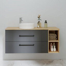 Probaty Bathrooms 1200X460mm Vanity Unit Anthracite And Wood Color Mdf,wall Mounted,2 Drawers With Ceramic Basin(Wavy Patterns) - thumbnail 1