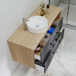 Probaty Bathrooms 1200X460mm Vanity Unit Anthracite And Wood Color Mdf,wall Mounted,2 Drawers With Ceramic Basin(Wavy Patterns) - thumbnail 3