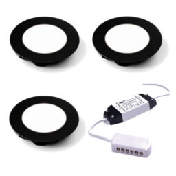 Unknown Nero Recessed, Led Under Cabinet Light Natural White 4000 4500K Matt Black 65mm 2.3W, 3 Lights & Driver