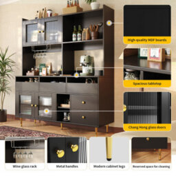 Btm Black Storage Cabinet 145X39X171Cm With Changhong Glass Wine Holder Shelves Gold Accents For Home Or Restaurant - thumbnail 7