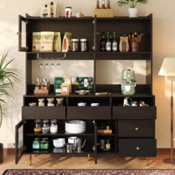 Btm Black Storage Cabinet 145X39X171Cm With Changhong Glass Wine Holder Shelves Gold Accents For Home Or Restaurant - thumbnail 2