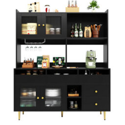 Btm Black Storage Cabinet 145X39X171Cm With Changhong Glass Wine Holder Shelves Gold Accents For Home Or Restaurant - thumbnail 9