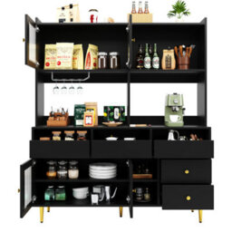 Btm Black Storage Cabinet 145X39X171Cm With Changhong Glass Wine Holder Shelves Gold Accents For Home Or Restaurant - thumbnail 8