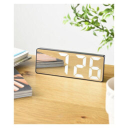 Bruno Ivory Led Mirror Clock With Alarm, Thermometer And Usb Charging (Ivory) - thumbnail 2