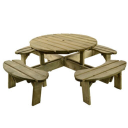 Leisurebench Aberdeen 8 Seat Round Heavy Duty Picnic Table 215Cm - Green Pine - thumbnail 1