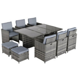 Wyld Haus Tasuke Mixed Grey 10-Seater Rattan Cube Garden Dining Set With Cushions And Rectangular Glass Table - thumbnail 2