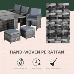 Wyld Haus Tasuke Mixed Grey 10-Seater Rattan Cube Garden Dining Set With Cushions And Rectangular Glass Table - thumbnail 7