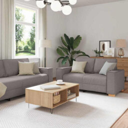 Vidaxl Sofa Set With Cushion 3 Pcs Taupe 220 X 78 X 84 Cm Fabric - thumbnail 1