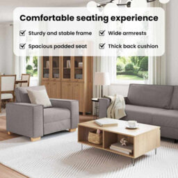 Vidaxl Sofa Set With Cushion 3 Pcs Taupe 220 X 78 X 84 Cm Fabric - thumbnail 8