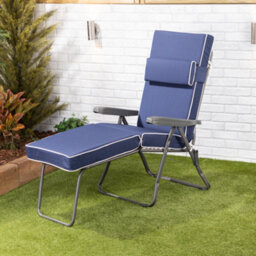 Alfresia Garden Sun Lounger - Charcoal Frame With Navy Blue Luxury Cushion - thumbnail 2