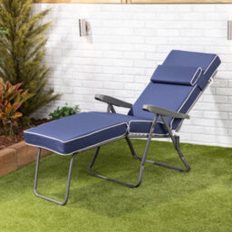 Alfresia Garden Sun Lounger - Charcoal Frame With Navy Blue Luxury Cushion - thumbnail 4