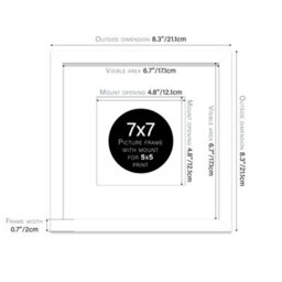 "7X7"" White Picture Frame - 7X7"" Square Frame With 5X5"" Mount For 7X7""/5X5"" Pictures Moderrn Style Thin Edge, 1 Pack" - thumbnail 2