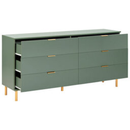 Wyld And Coco 6-Drawer Chest With Green-Gold Accents And Solid Wood Legs, Wide Matt Finish, 1580mm. - thumbnail 5