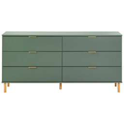 Wyld And Coco 6-Drawer Chest With Green-Gold Accents And Solid Wood Legs, Wide Matt Finish, 1580mm. - thumbnail 1