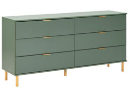 Wyld And Coco 6-Drawer Chest With Green-Gold Accents And Solid Wood Legs, Wide Matt Finish, 1580mm. - thumbnail 3