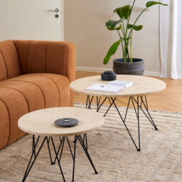 Furniture To Go Prunus Round Coffee Table In Matt Beige And Matt Black Coated Steel Base 80X46.4Cm - thumbnail 4