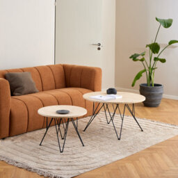Furniture To Go Prunus Round Coffee Table In Matt Beige And Matt Black Coated Steel Base 80X46.4Cm - thumbnail 3