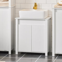 Sobuy Bzr101-W, Bathroom Storage Cabinet Under Sink Cabinet Sink Cabinet With Doors &adjustable Shelf & Pipe Cover - thumbnail 2
