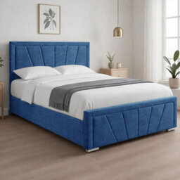 Naples Blue Upholstered Sunrise Single Bed Frame, Modern Luxury Floor-Standing Headboard & Footboard - thumbnail 2