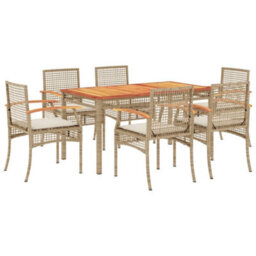 Berkfield 7 Piece Garden Dining Set With Cushions Beige Poly Rattan - thumbnail 2
