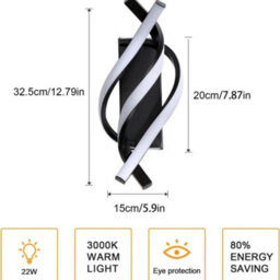 Led Wall Lights Indoor Wall Lamp 3000K 22W Black Creative Scones Bedroom Hallway - thumbnail 2