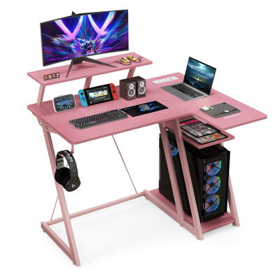Costway L-Shaped Gaming Desk Small Computer Desk W/ Monitor Shelf & Outlets - image 1
