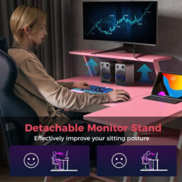 Costway L-Shaped Gaming Desk Small Computer Desk W/ Monitor Shelf & Outlets - thumbnail 9