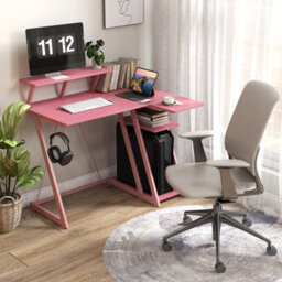 Costway L-Shaped Gaming Desk Small Computer Desk W/ Monitor Shelf & Outlets - thumbnail 4