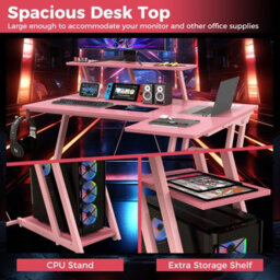 Costway L-Shaped Gaming Desk Small Computer Desk W/ Monitor Shelf & Outlets - thumbnail 7