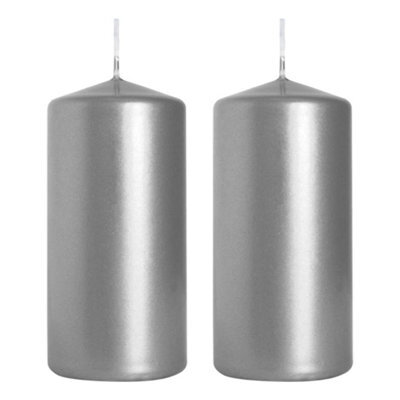 SolaDirect Pillar Candles, Pack Of 2, Unscented, Long Burning Time, 10 X 5 Cm / 4 X 2 In (Silver, Metallic) - image 1