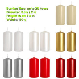 SolaDirect Pillar Candles, Pack Of 2, Unscented, Long Burning Time, 10 X 5 Cm / 4 X 2 In (Silver, Metallic) - thumbnail 9