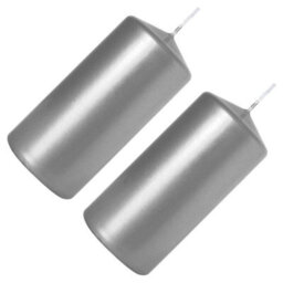 SolaDirect Pillar Candles, Pack Of 2, Unscented, Long Burning Time, 10 X 5 Cm / 4 X 2 In (Silver, Metallic) - thumbnail 8