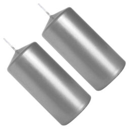 SolaDirect Pillar Candles, Pack Of 2, Unscented, Long Burning Time, 10 X 5 Cm / 4 X 2 In (Silver, Metallic) - thumbnail 6