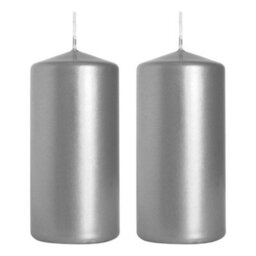 SolaDirect Pillar Candles, Pack Of 2, Unscented, Long Burning Time, 10 X 5 Cm / 4 X 2 In (Silver, Metallic) - thumbnail 1